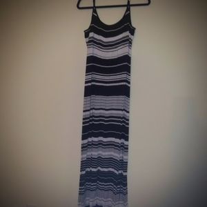 CALVIN KLEIN B&W STRIPE SLEEVELESS MAXI DRESS